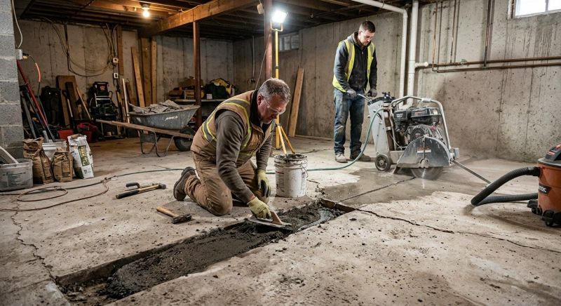 Cracked Basement Floor Repair in Plymouth, MA
