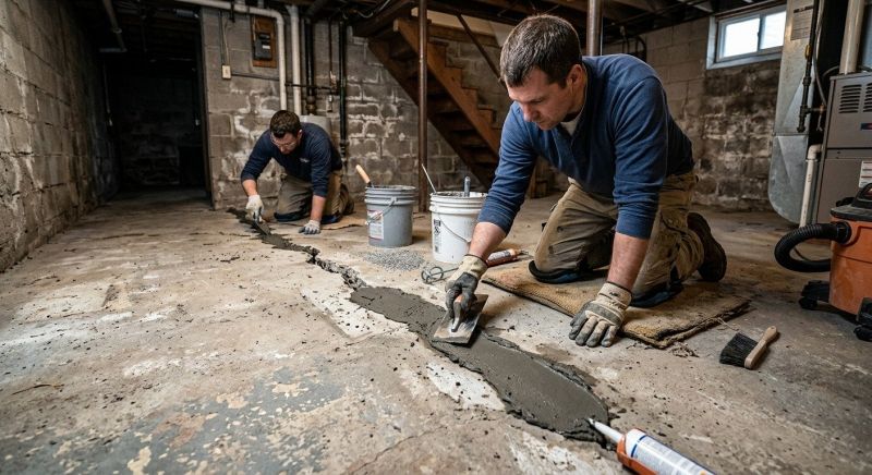 Cracked Basement Floor Repair in Plymouth, MA